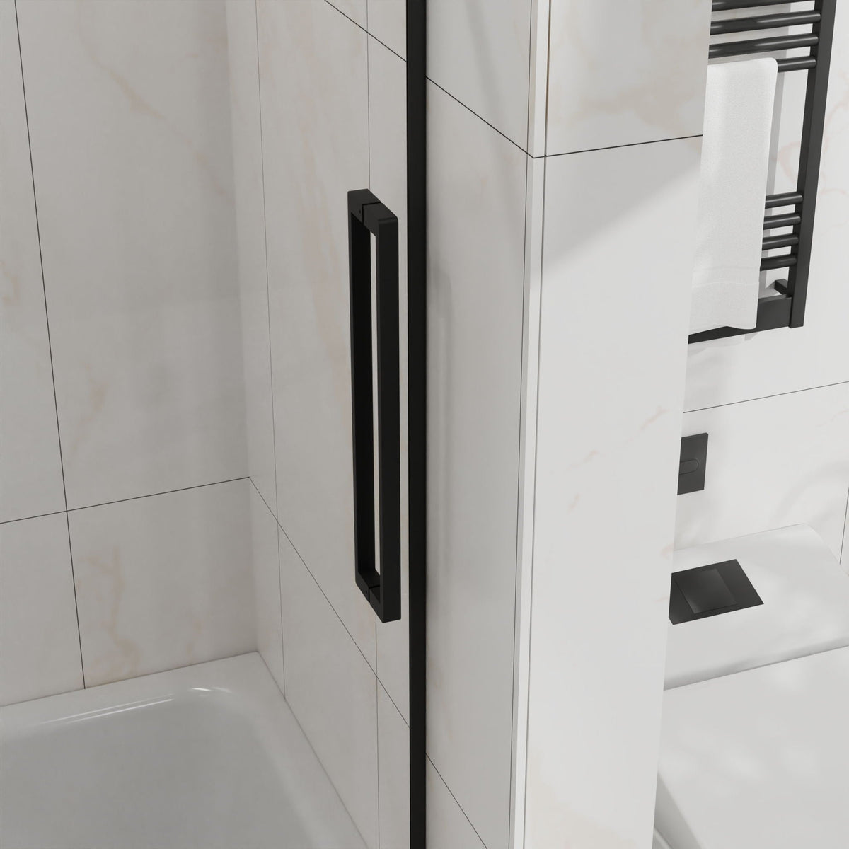 Frameless Tub Sliding Shower Door with Easy Clean Coating - Black or Pearl Silver