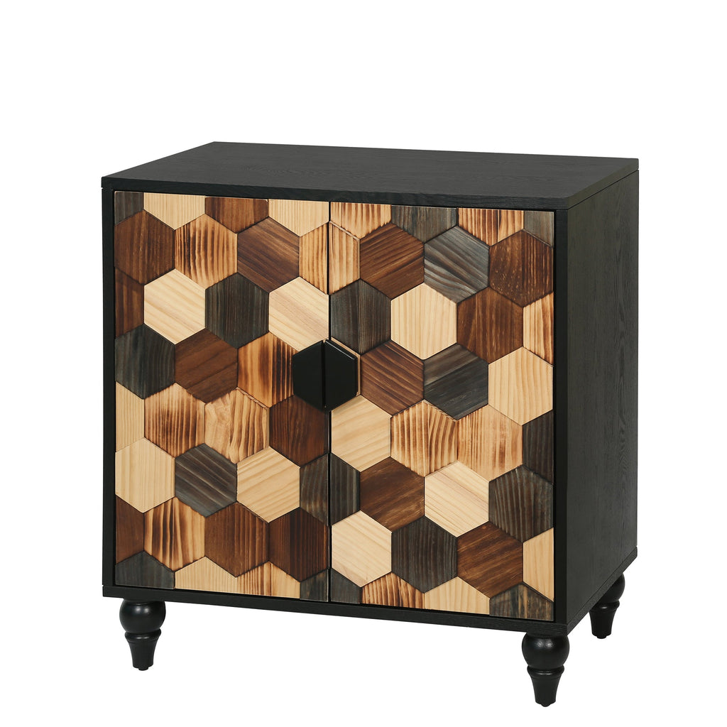 Modern Accent Cabinet with Honeycomb Pattern Doors - Antique Black or Brown
