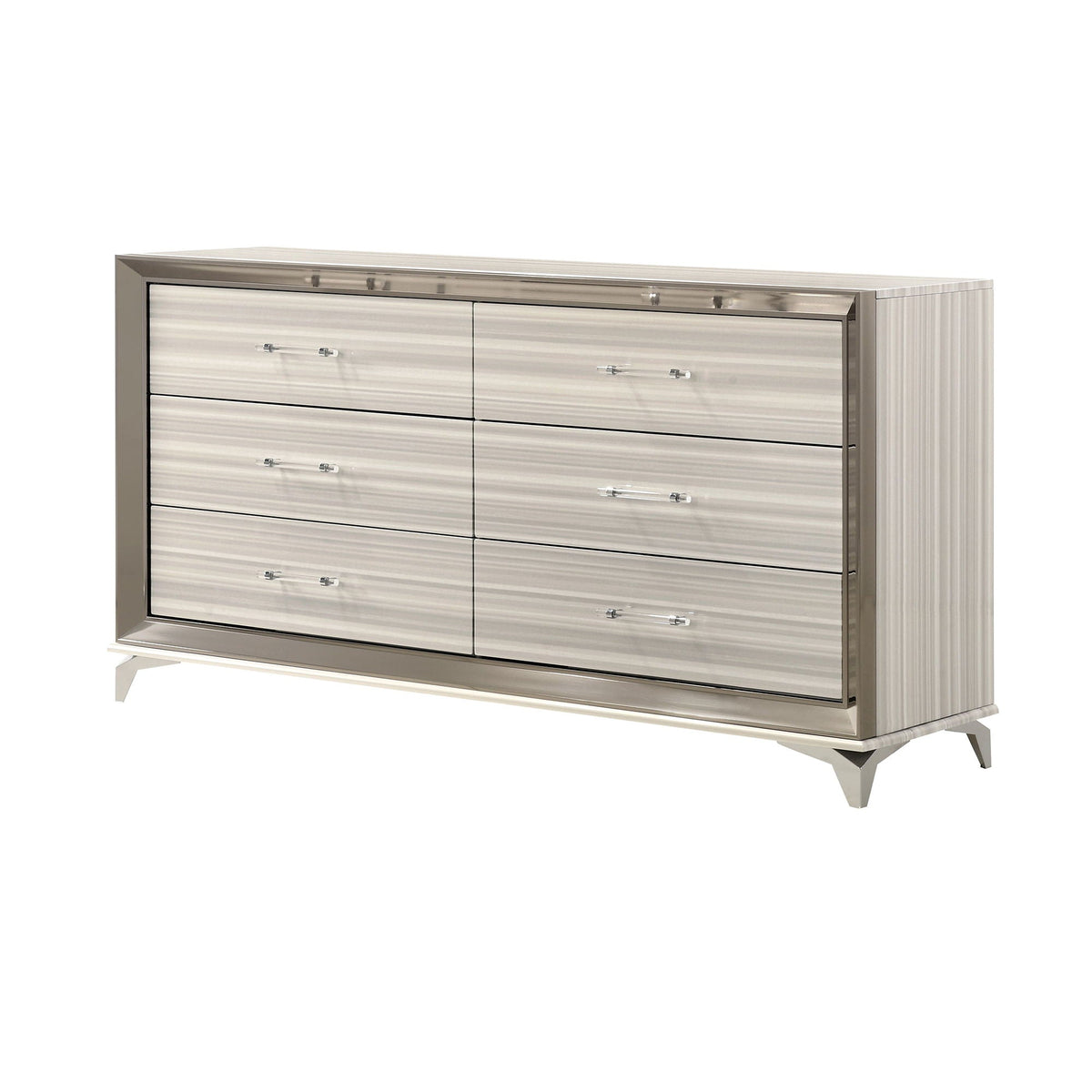 White Dresser with Built-In LED Lighting and Chrome Accents