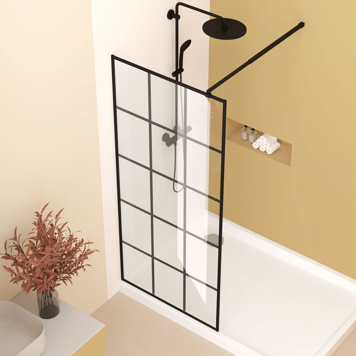 Framed Glass Shower Screen with Tempered Safety Glass - Matte Black