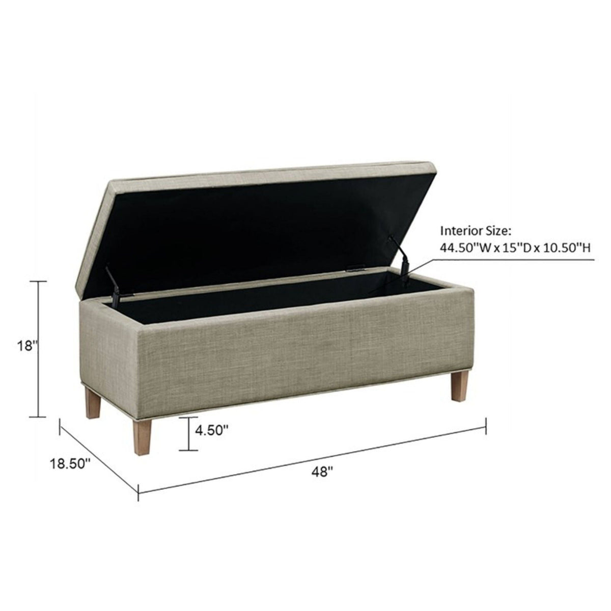 Light Gray Storage Bench with Soft Close and Ample Storage - Rectangular