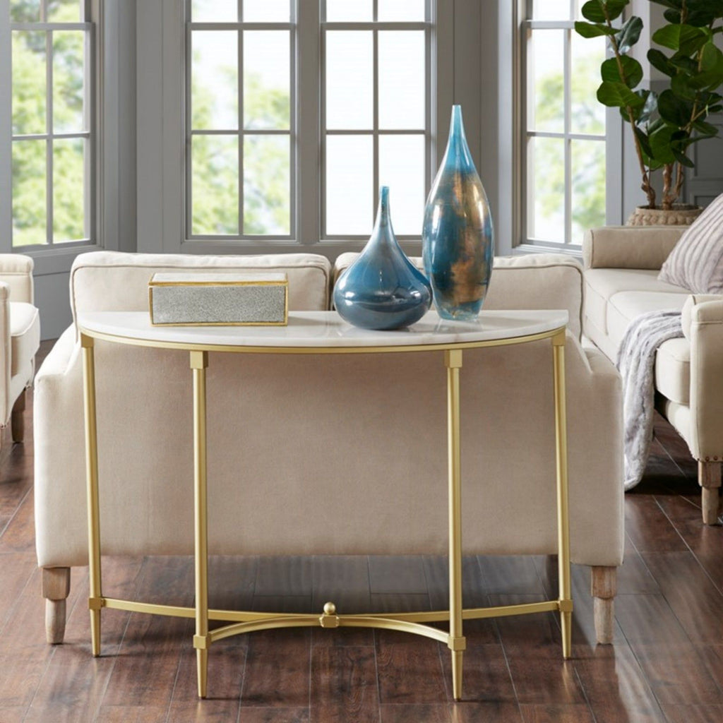 White Marble Console Table with Gold Metal Legs - Bordeaux