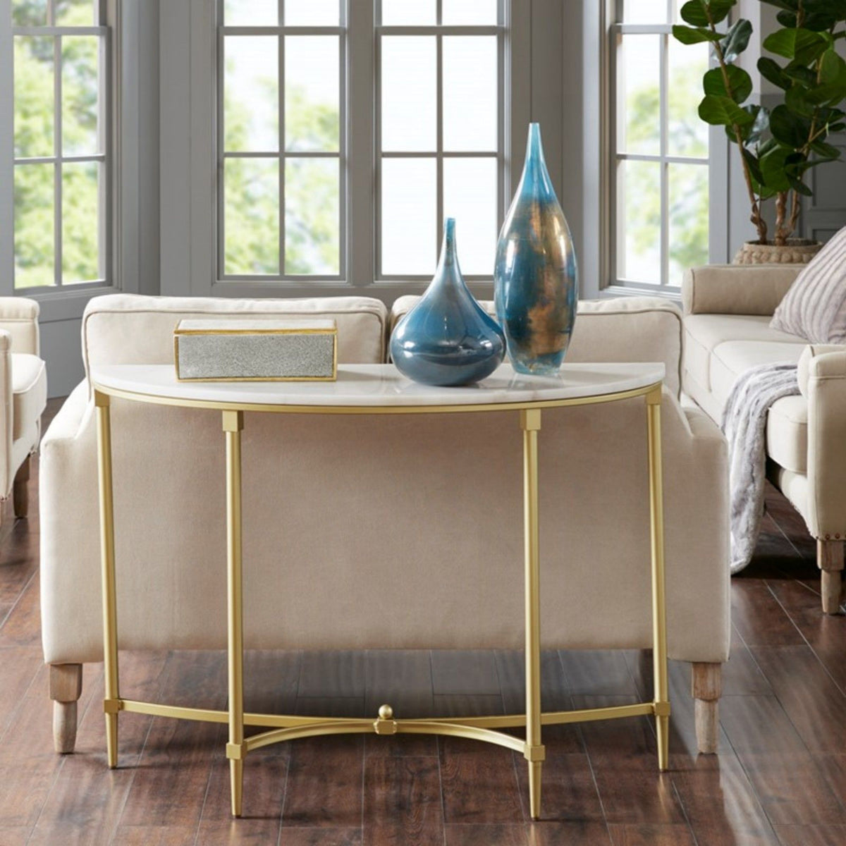White Marble Console Table with Gold Metal Legs - Bordeaux
