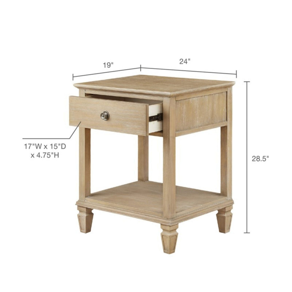 Bedside Table with Drawer and Shelf - Solid Wood Nightstand - Light Brown, Dark Brown, Beige, or Dark Gray