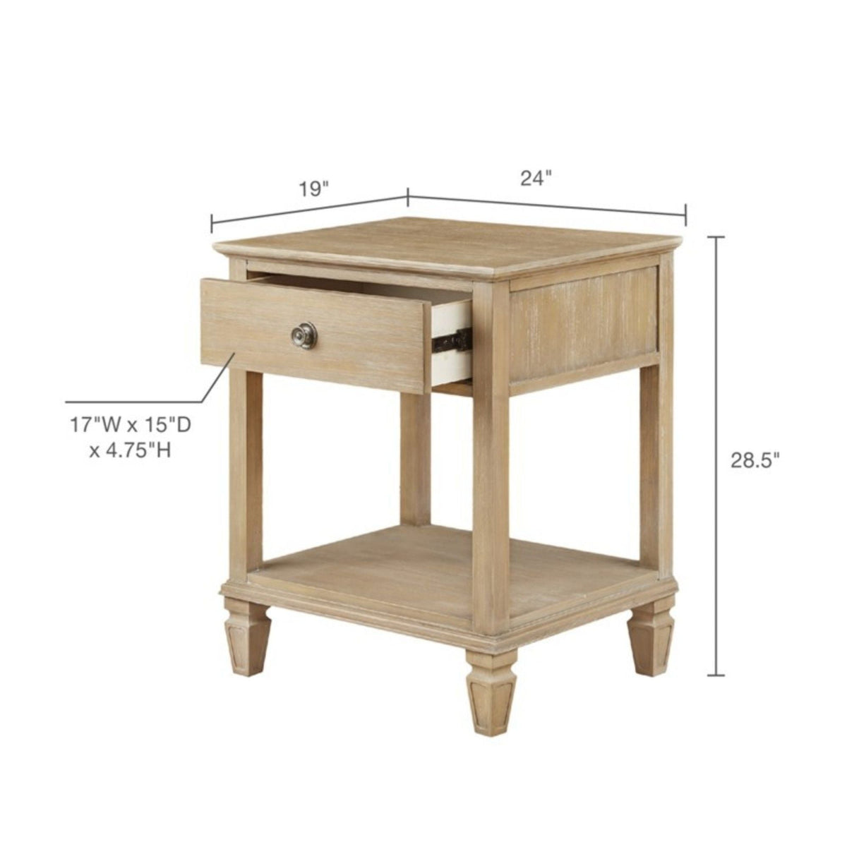 Bedside Table with Drawer and Shelf - Solid Wood Nightstand - Light Brown, Dark Brown, Beige, or Dark Gray