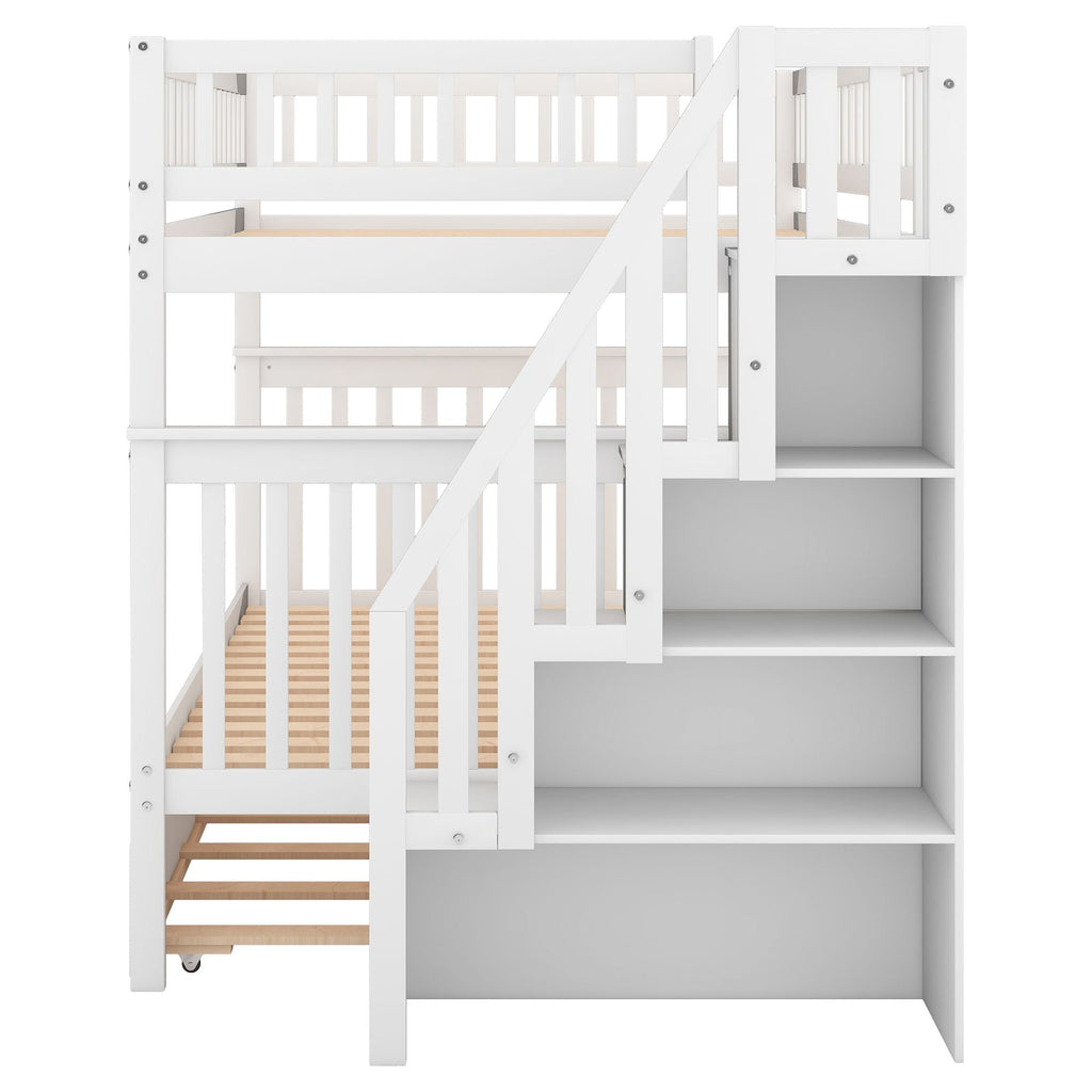 Bunk Bed with Staircase and Storage Options - Dark Gray or White
