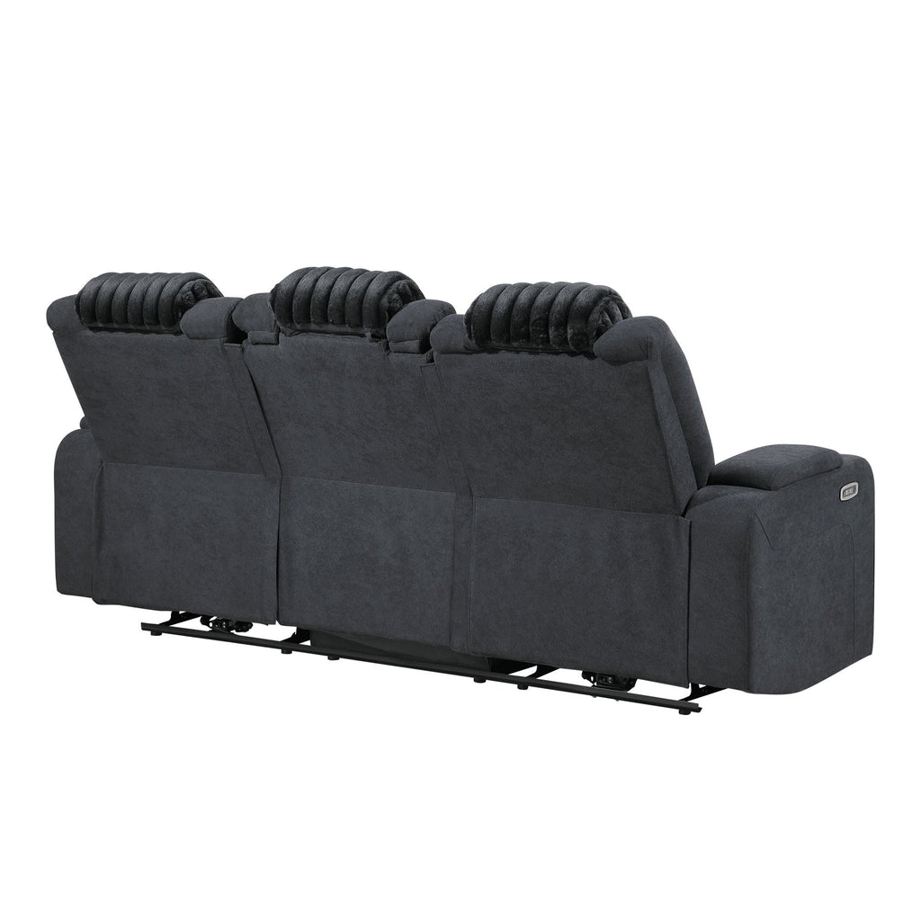 Power Reclining Sofa with Power Headrest and Drop Down Table - Black, Dark Brown, or Dark Gray