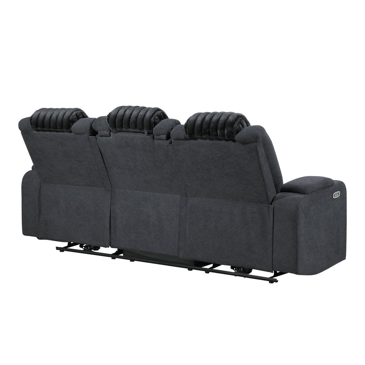 Power Reclining Sofa with Power Headrest and Drop Down Table - Black, Dark Brown, or Dark Gray