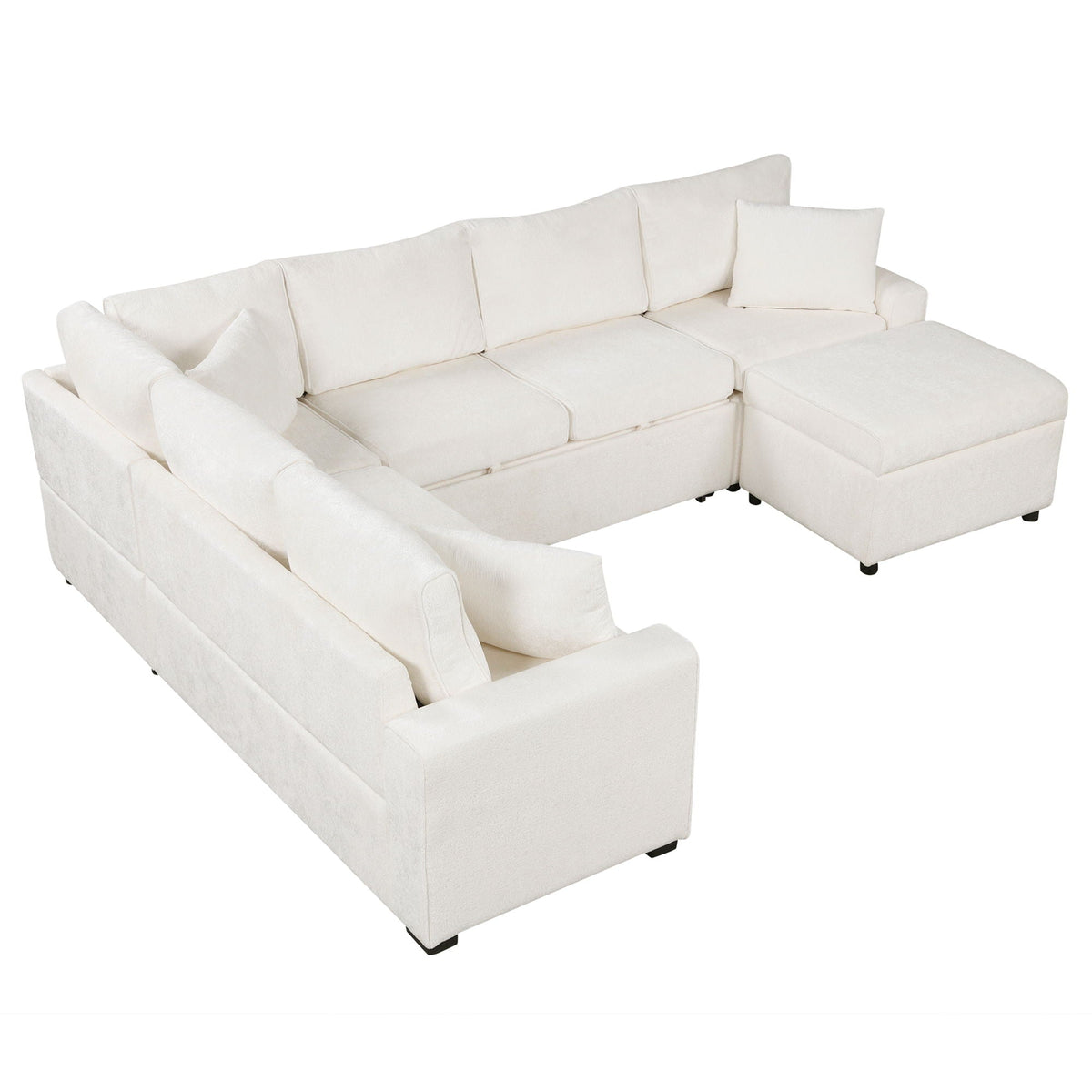 Sleeper Sectional Sofa with Storage Ottoman and USB Charging - White or Dark Gray