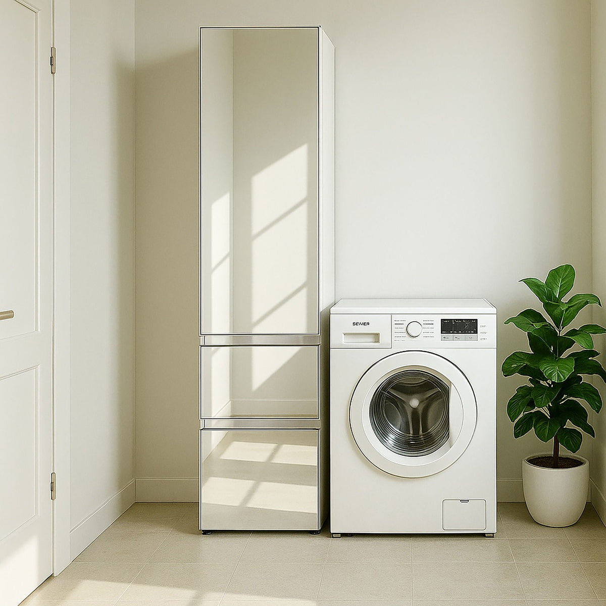 Slim Modular Closet Cabinet with Mirror - White