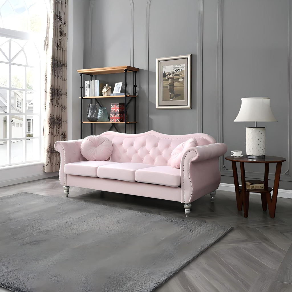 Hollywood Sofa with Tufted Back and Nailhead Trim - Multiple Colors