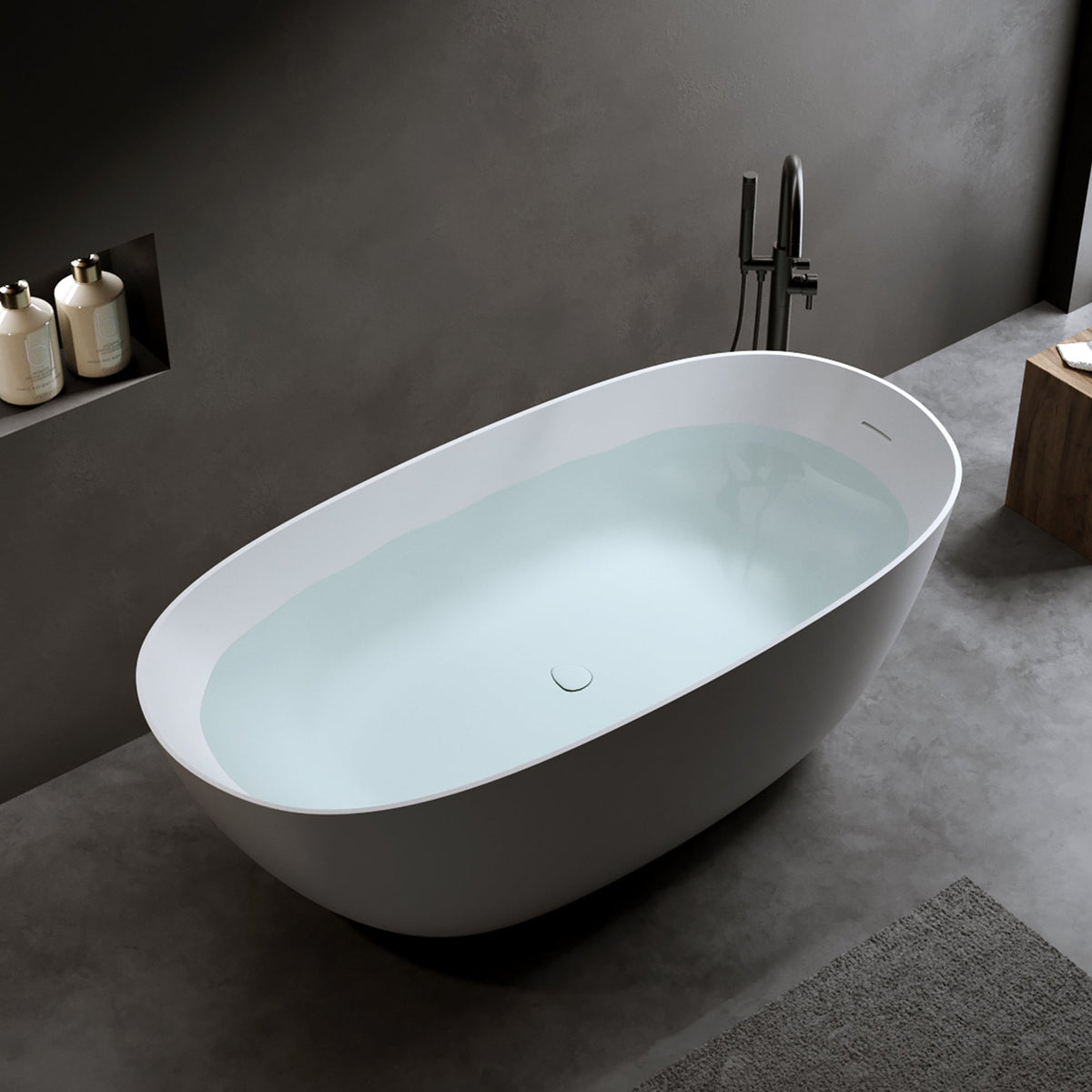 69" Freestanding Bathtub with Solid Resin Stone – White