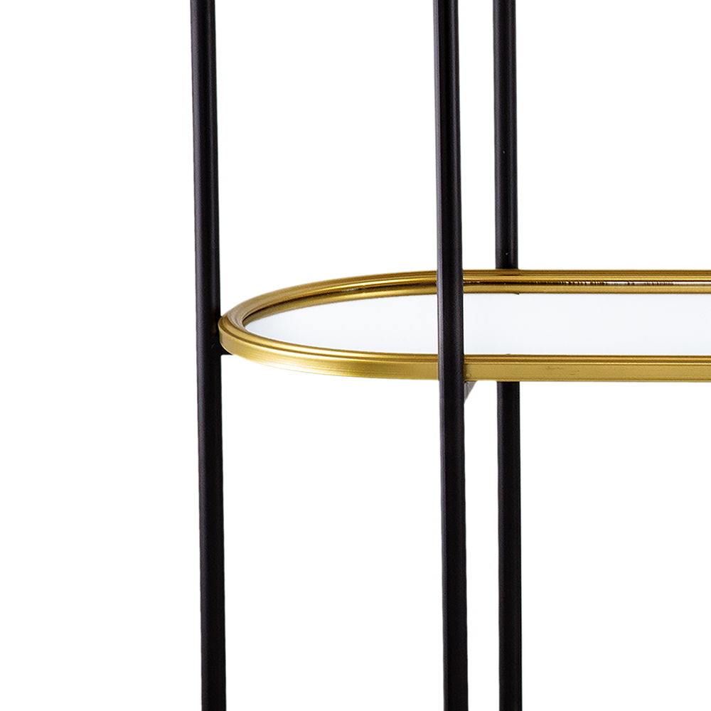 3 Tier Metal Console Table with Mirrored Shelves - Golden Black