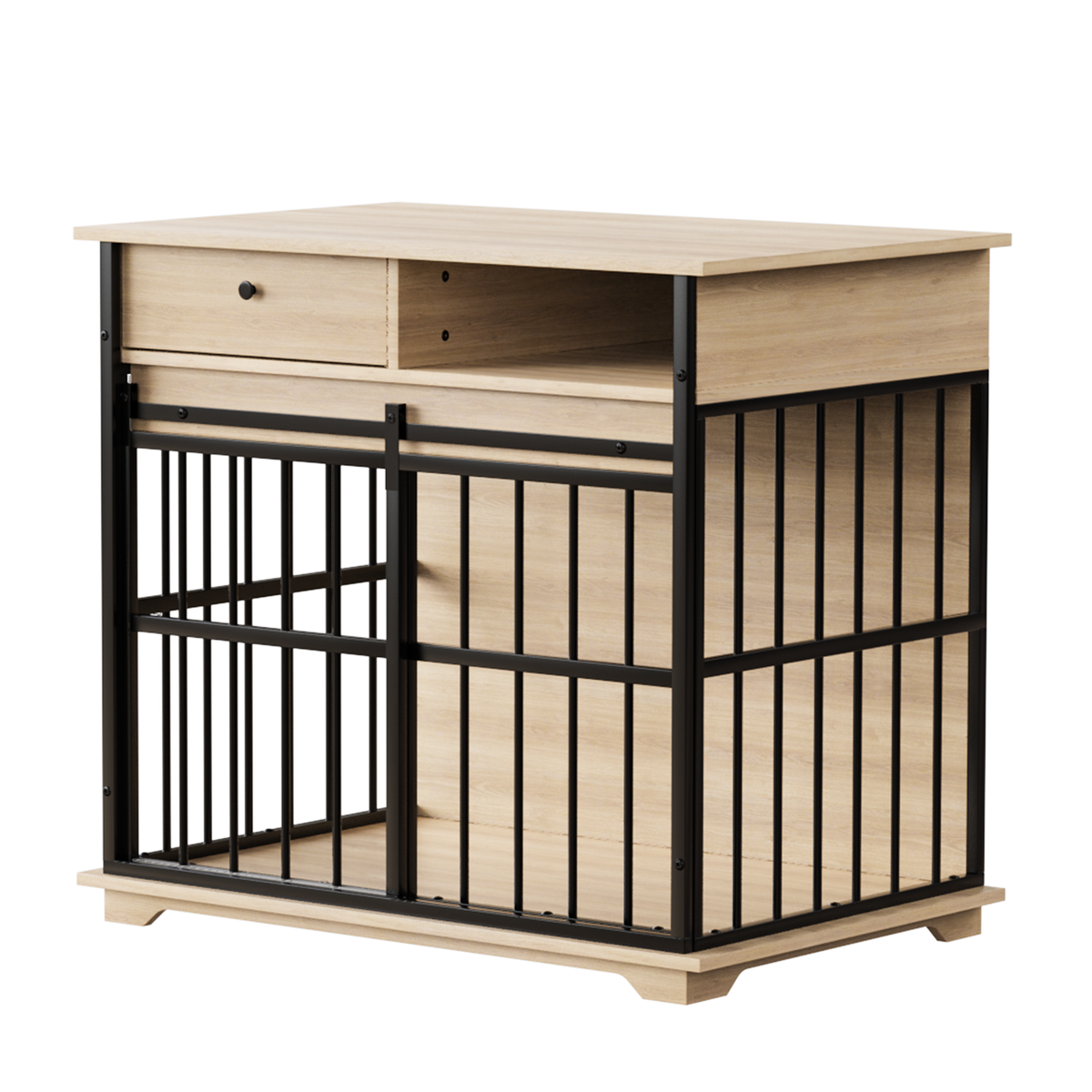 Dog Cage Furniture for Small Dogs with Modern Style - Black+Natural or Walnut+Black