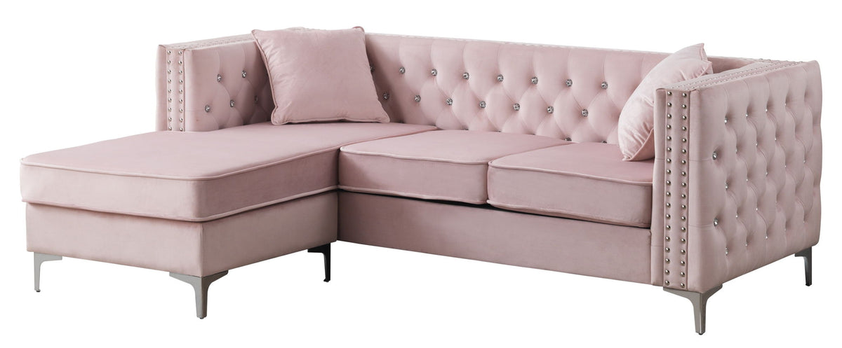 Sofa Chaise with Faux Jewel Tufting - Multiple Colors