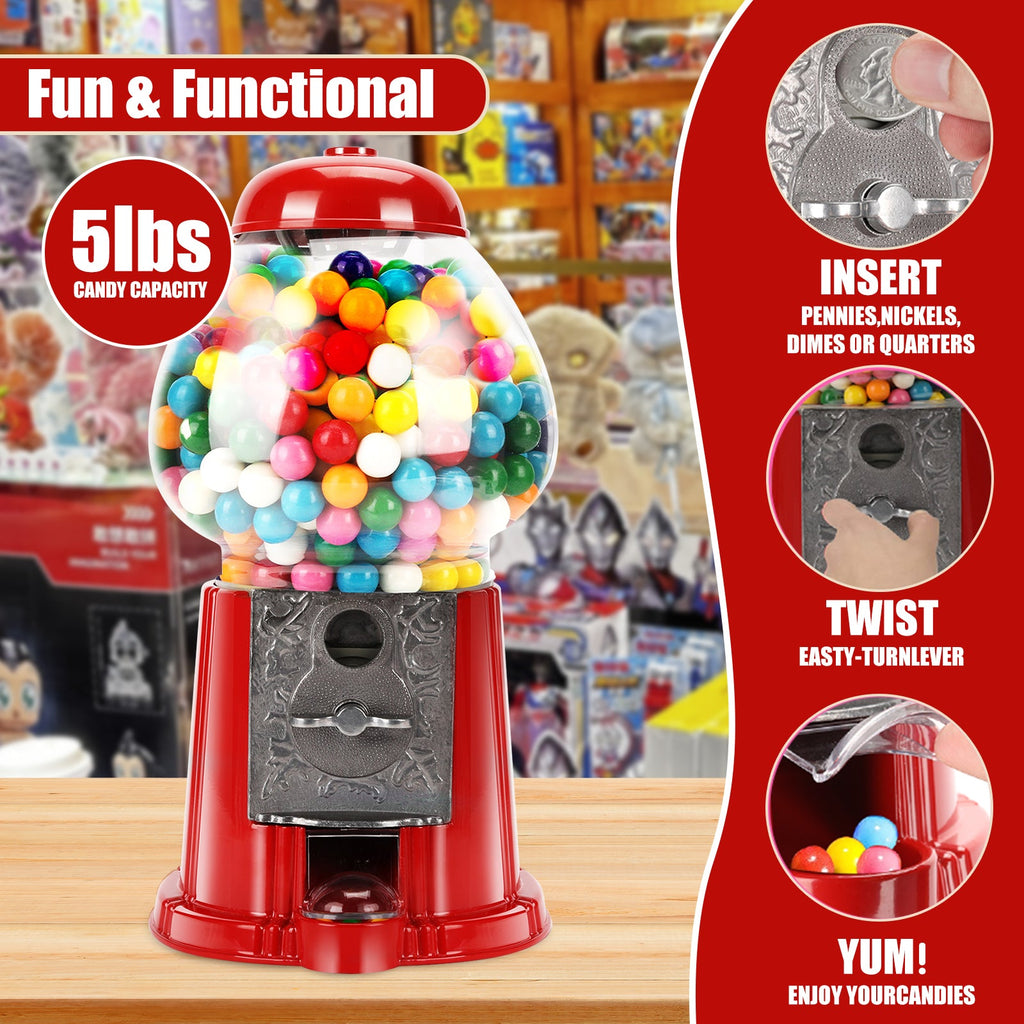 15 Inch Commercial Gumball Machine with Adjustable Dispensing - Red