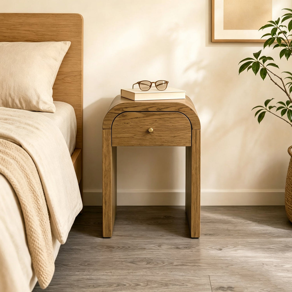 Curved Table with Minimalist Design and Storage - Walnut Brown or Black