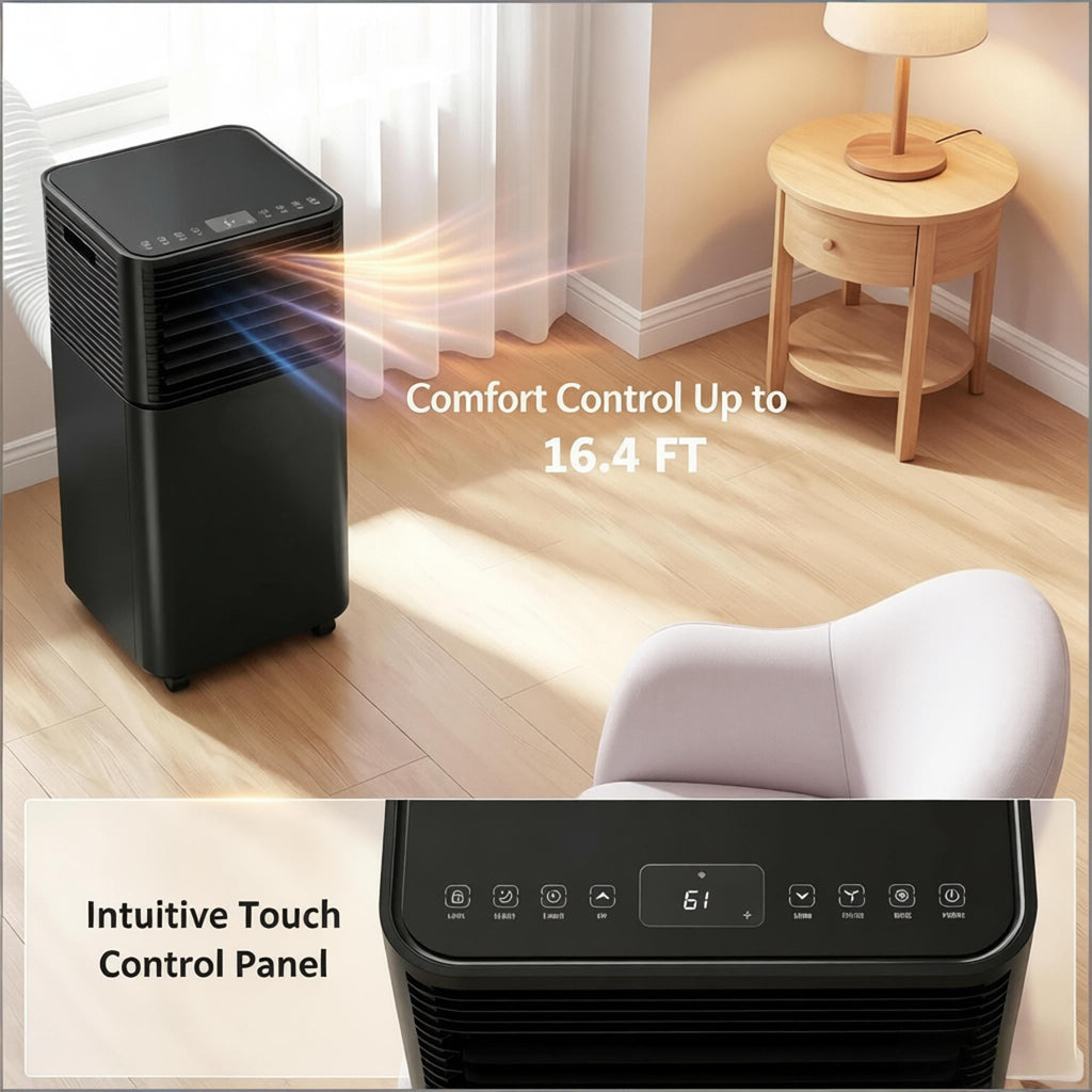 Modern Mobile Air Conditioner with Wheels - Black