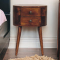 Solid Wood Mini Chestnut Nightstand with Rounded Design - 2 Drawers