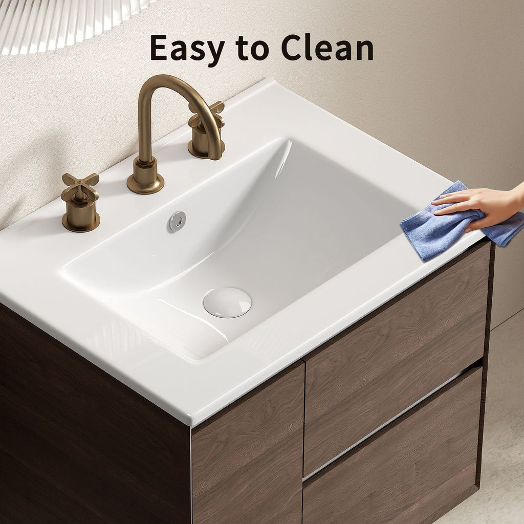 Vessel Sink with 3 Holes, Oval Design for Bathroom - Milk White