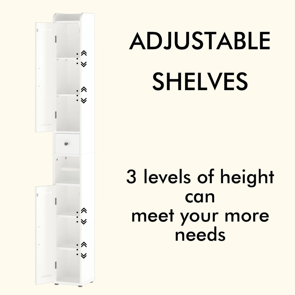 Slim Tall Bathroom Storage Cabinet with Adjustable Shelves - White