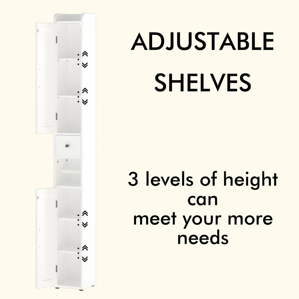 Slim Tall Bathroom Storage Cabinet with Adjustable Shelves - White