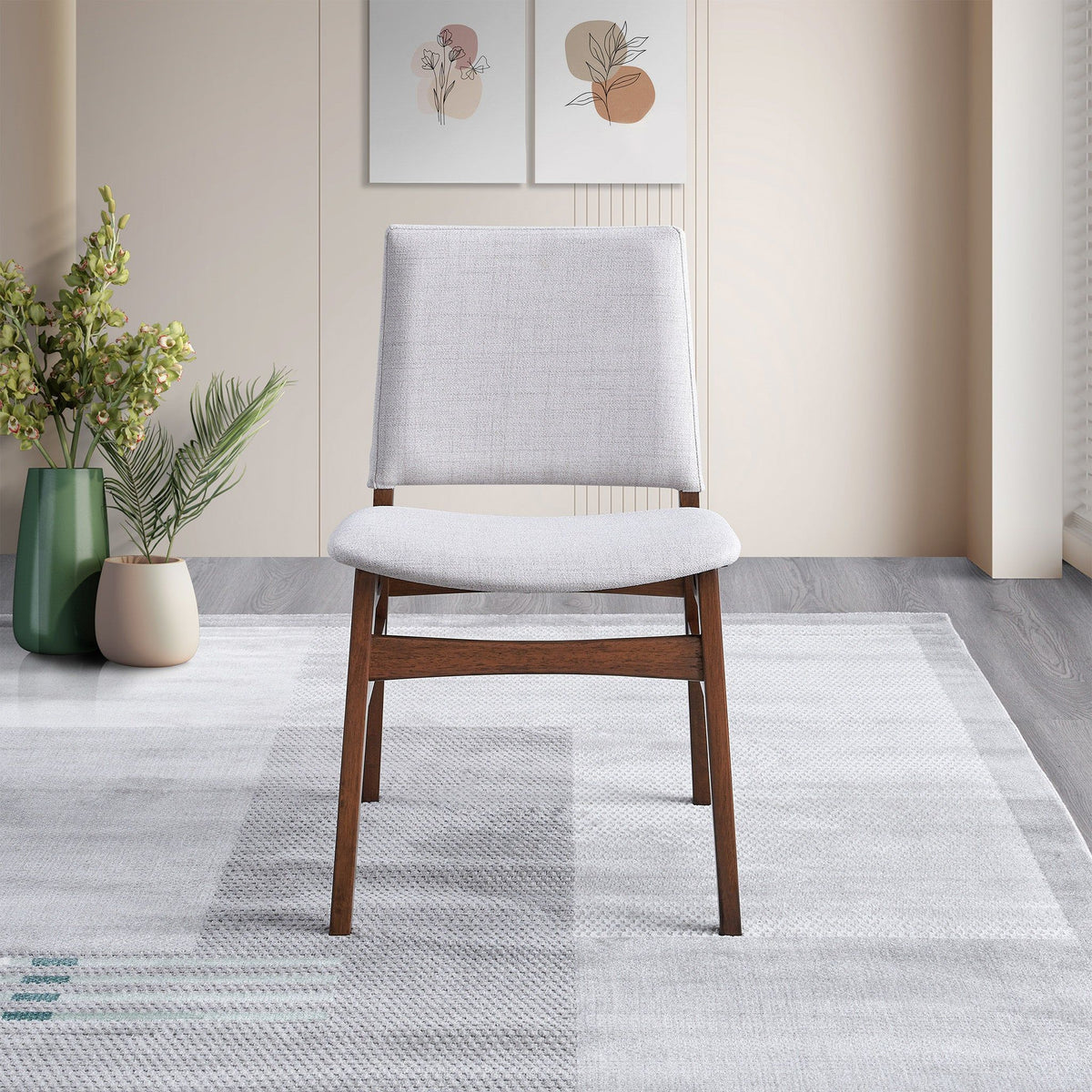 Brown / Light Gray Dining Chair Set with Solid Wood Frame - Set of 2