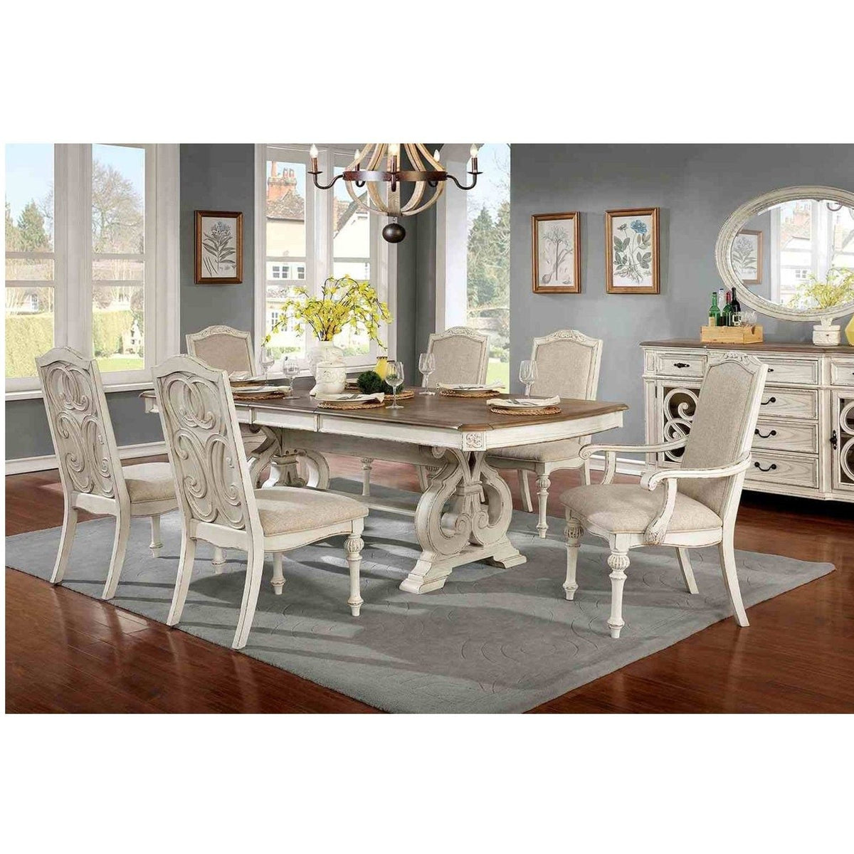 Rustic Dining Set With Table And Upholstered Chairs - 9 Piece