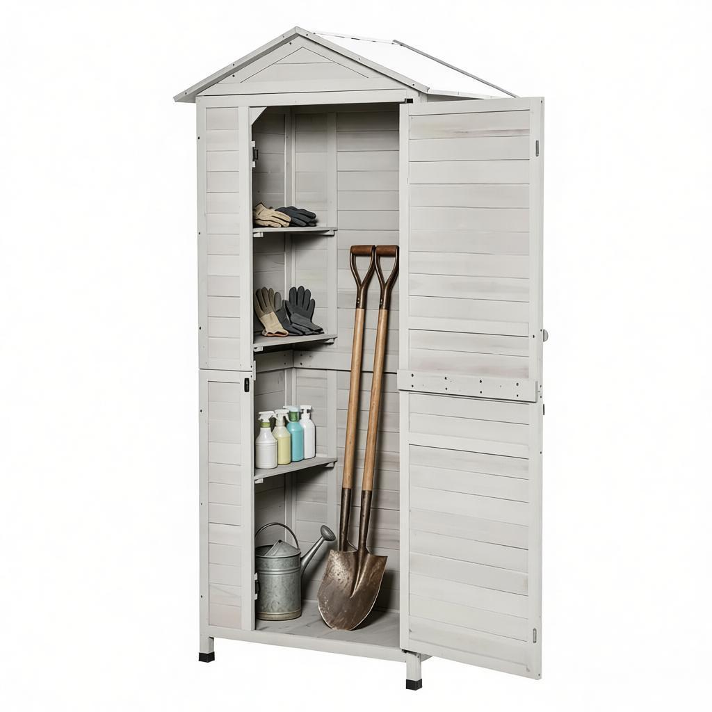 Outdoor Storage Shed with Tilted Tin Roof - Light Grey Fir Wood
