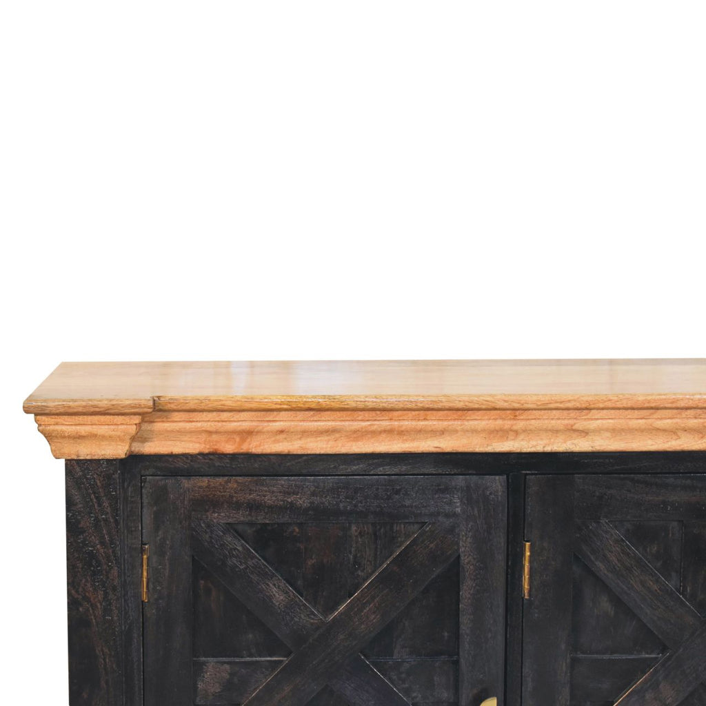Solid Wood Regal Rustic Sideboard with 6 Compartments - Black & Oak