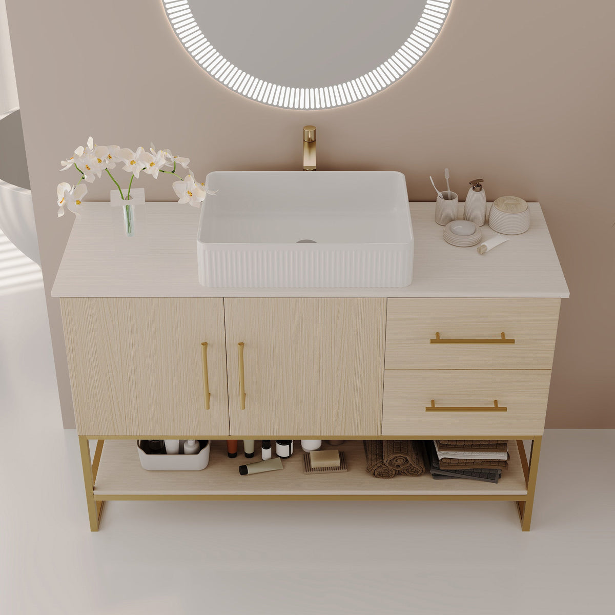Modern Bathroom Vanity with Ceramic Vessel Sink