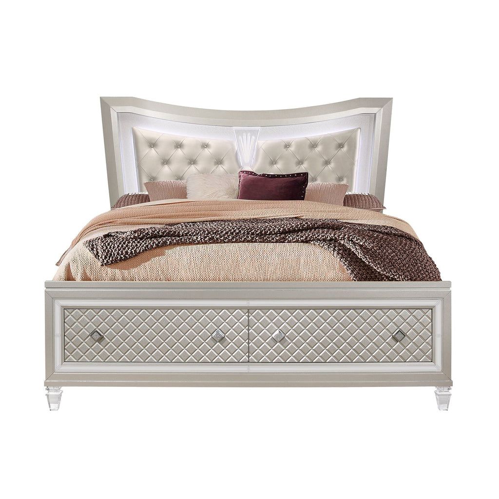 Pearl Silver Storage Bed with LED Headboard – Queen or King