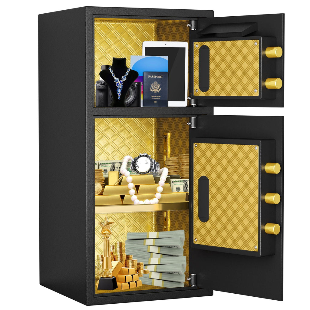 Large Double Door Digital Security Safe with Fireproof and Waterproof Bag - Black