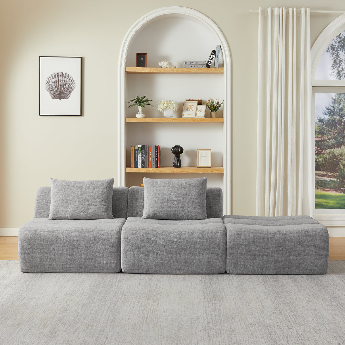 Oversized 3 Seater Compressed Sofa with Chenille Fabric - Neutral