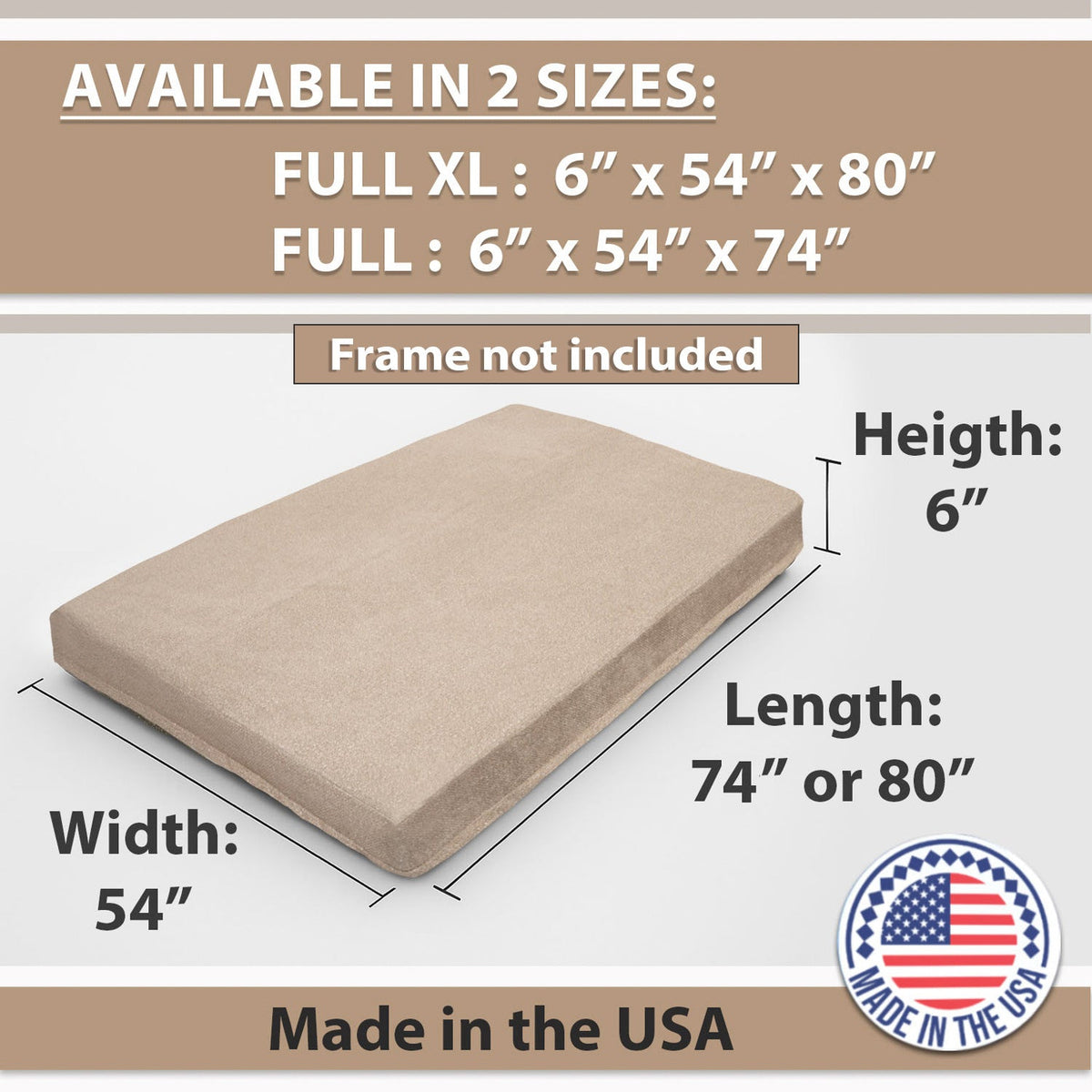 Memory Foam Infused Futon Mattress Full with Washable Cover - Linen, Beige+Light Natural, Mushroom