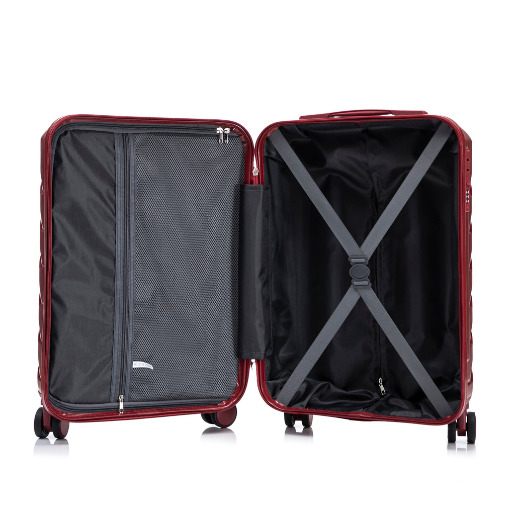 2-Piece ABS Spinner Wheel Luggage Set with Cosmetic Case - Wine Red