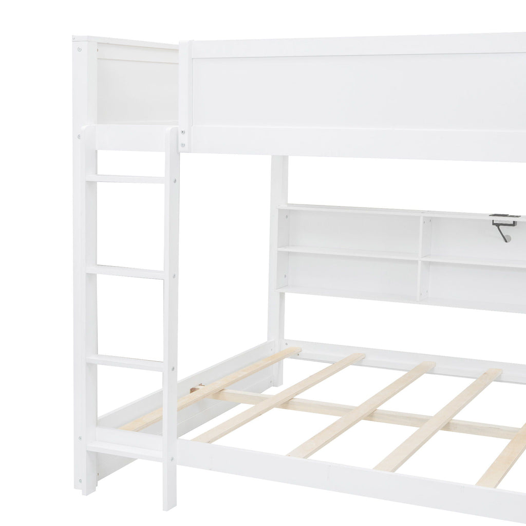 Queen Bunk Bed with Storage Cabinets and USB Ports - Dark Brown or White