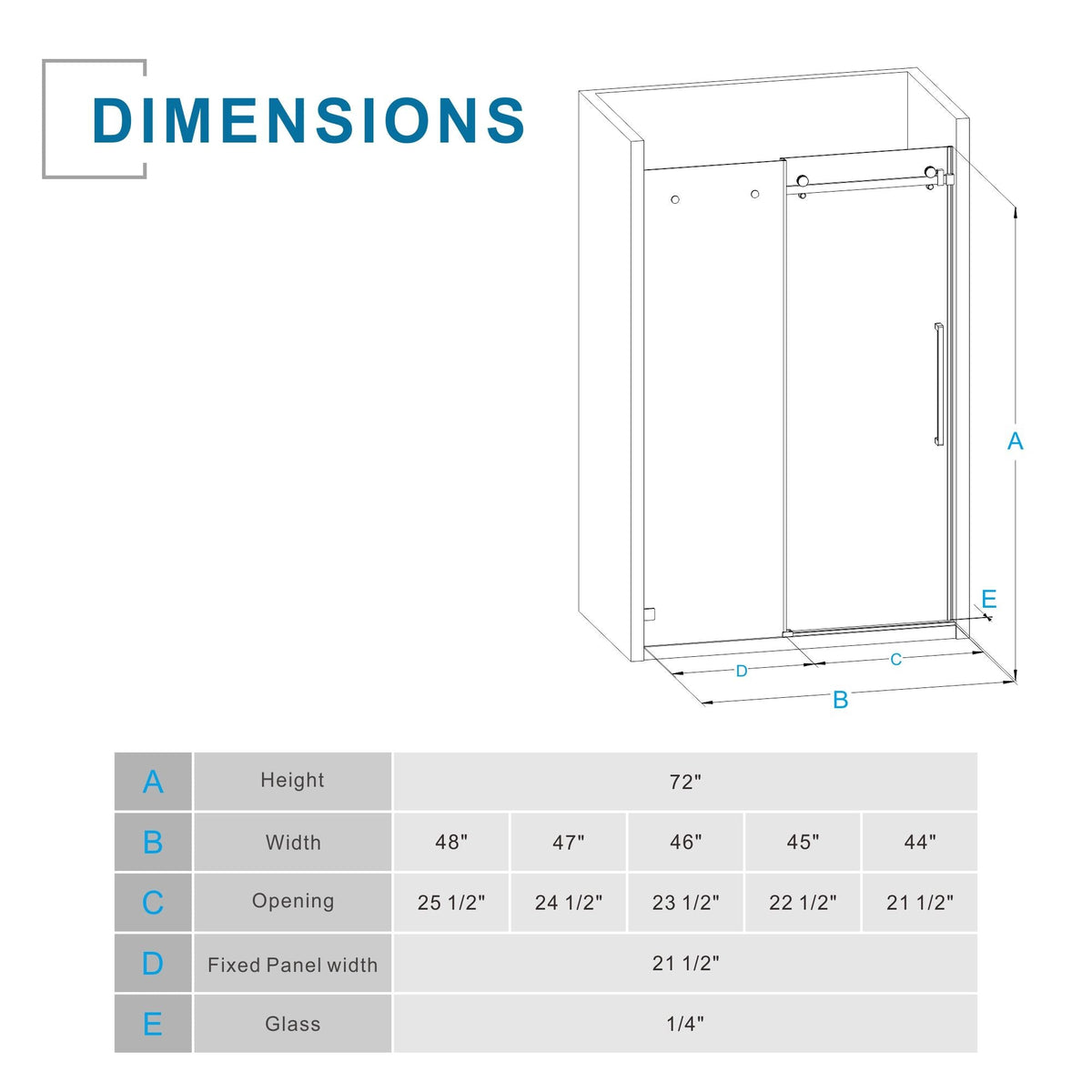Frameless Tub Sliding Shower Door with Easy Clean Coating - Black or Pearl Silver