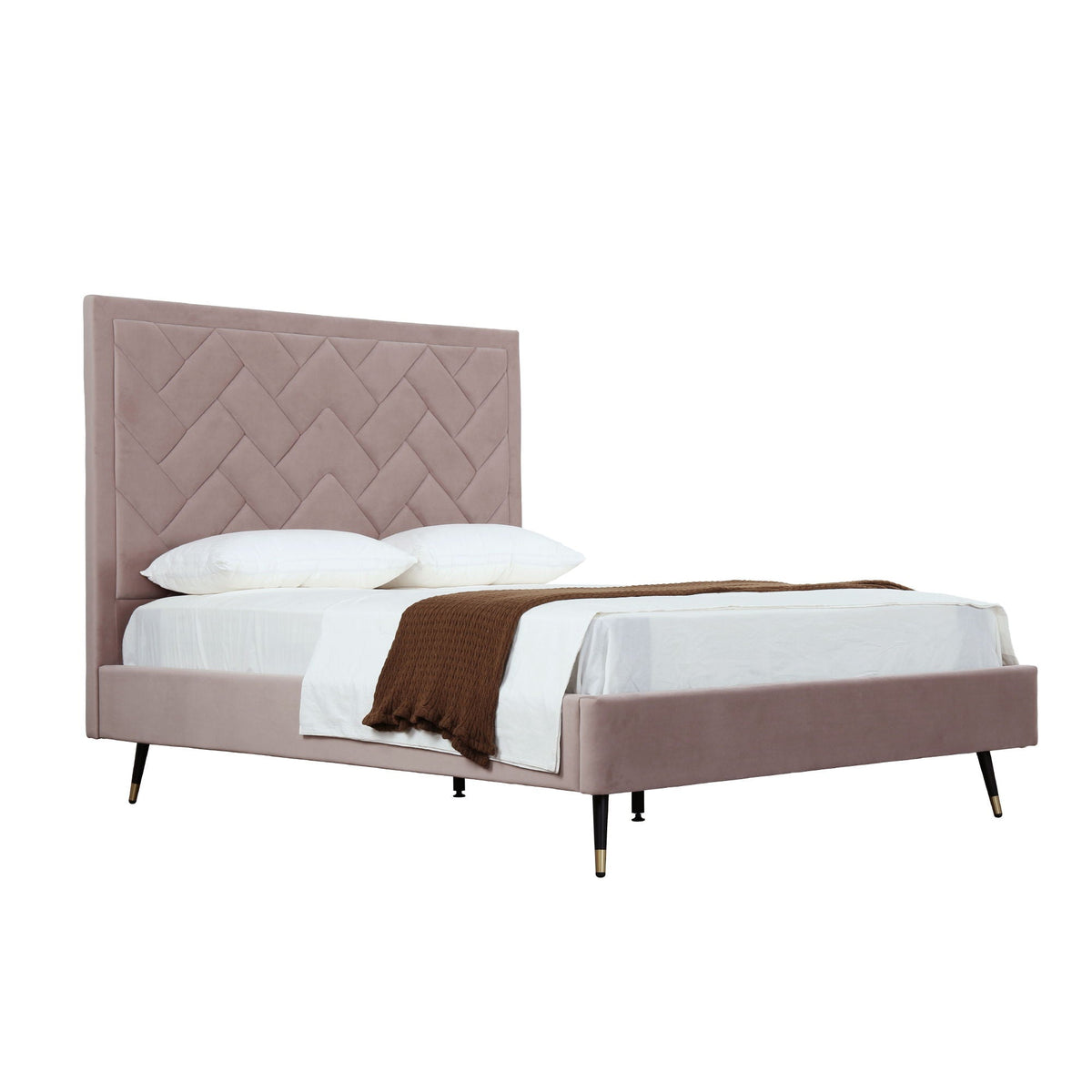 Upholstered Bed with Headboard and Slats - Multiple Colors