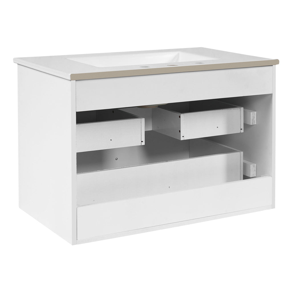 Floating Bathroom Vanity with Soft Close Drawer Slides – White or Black