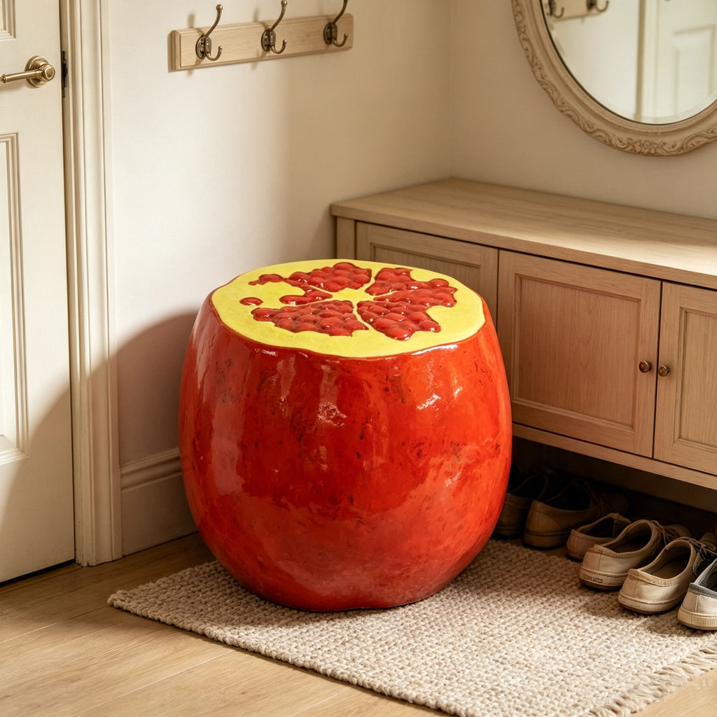 Oversized Pomegranate Fruit Stool with Durable Resin – Red