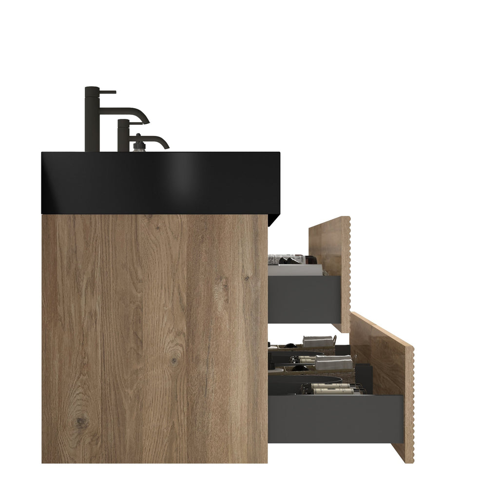 Grace 48'' Rough Bathroom Vanity with Double Drawers - Walnut