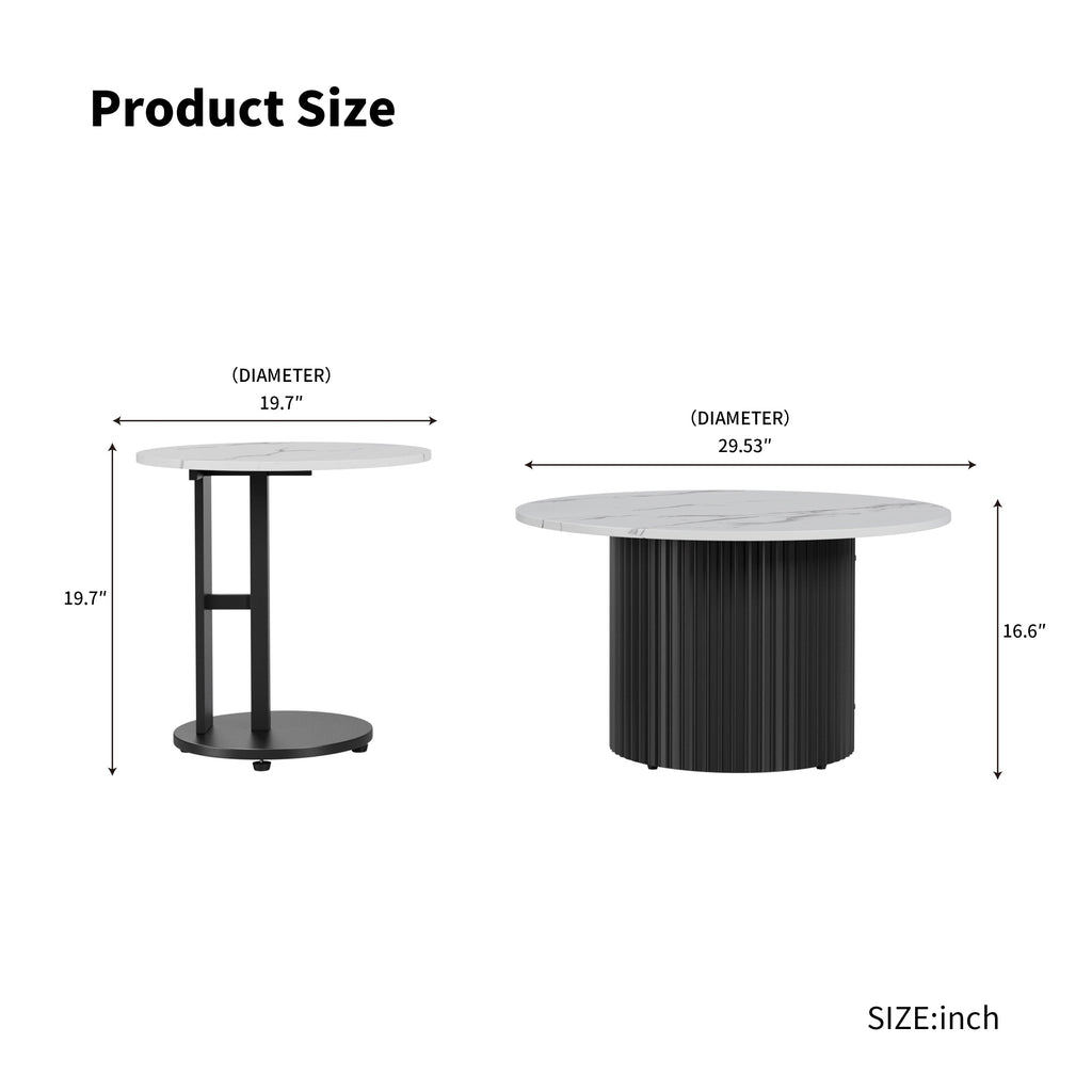 Modern Nesting Coffee Table Set of 3 with Faux Marble Tops - White Faux Marble