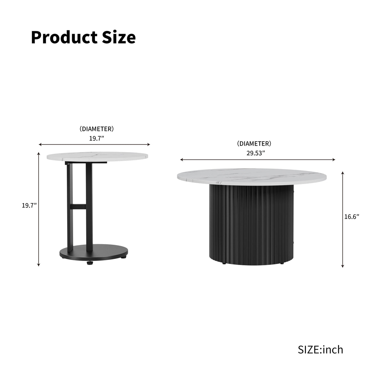 Modern Nesting Coffee Table Set of 3 with Faux Marble Tops - White Faux Marble