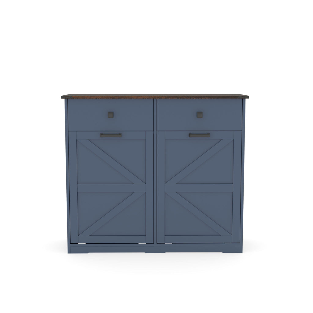 Double Tilt Out Trash Cabinet with Hideaway Drawer - Barn Door Style