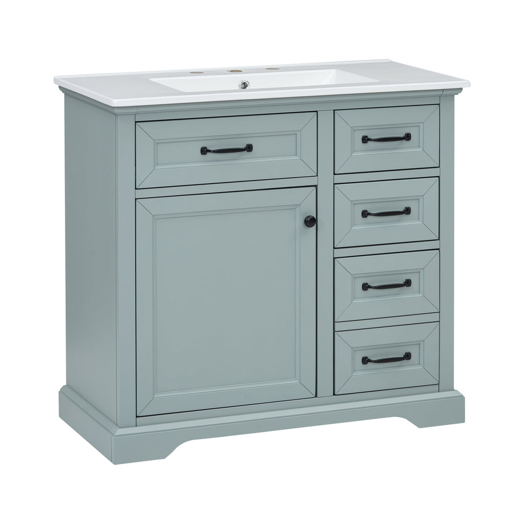 36" Bathroom Vanity with Ceramic Sink and Storage - Grey
