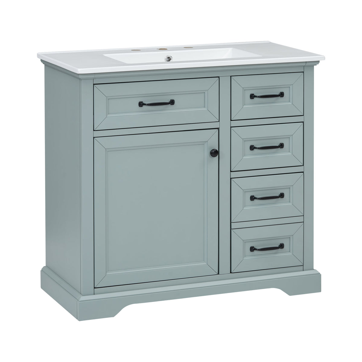 36" Bathroom Vanity with Ceramic Sink and Storage - Grey