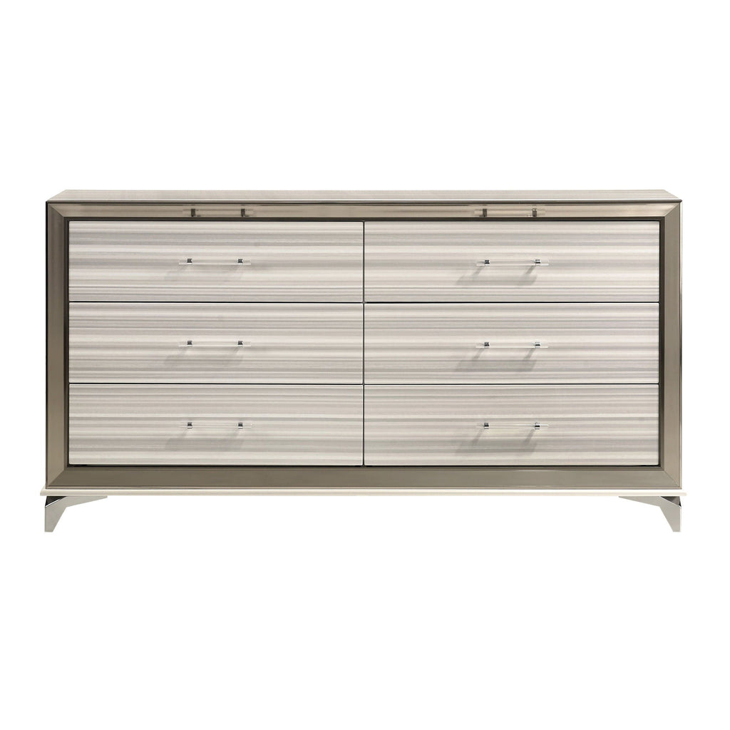 White Dresser with Built-In LED Lighting and Chrome Accents