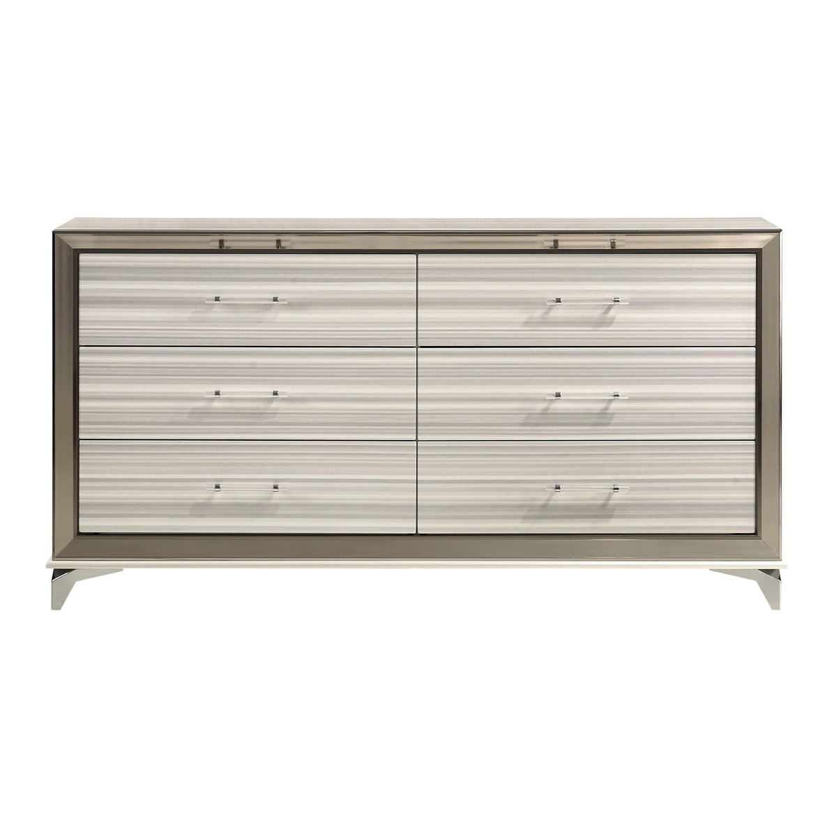 White Dresser with Built-In LED Lighting and Chrome Accents