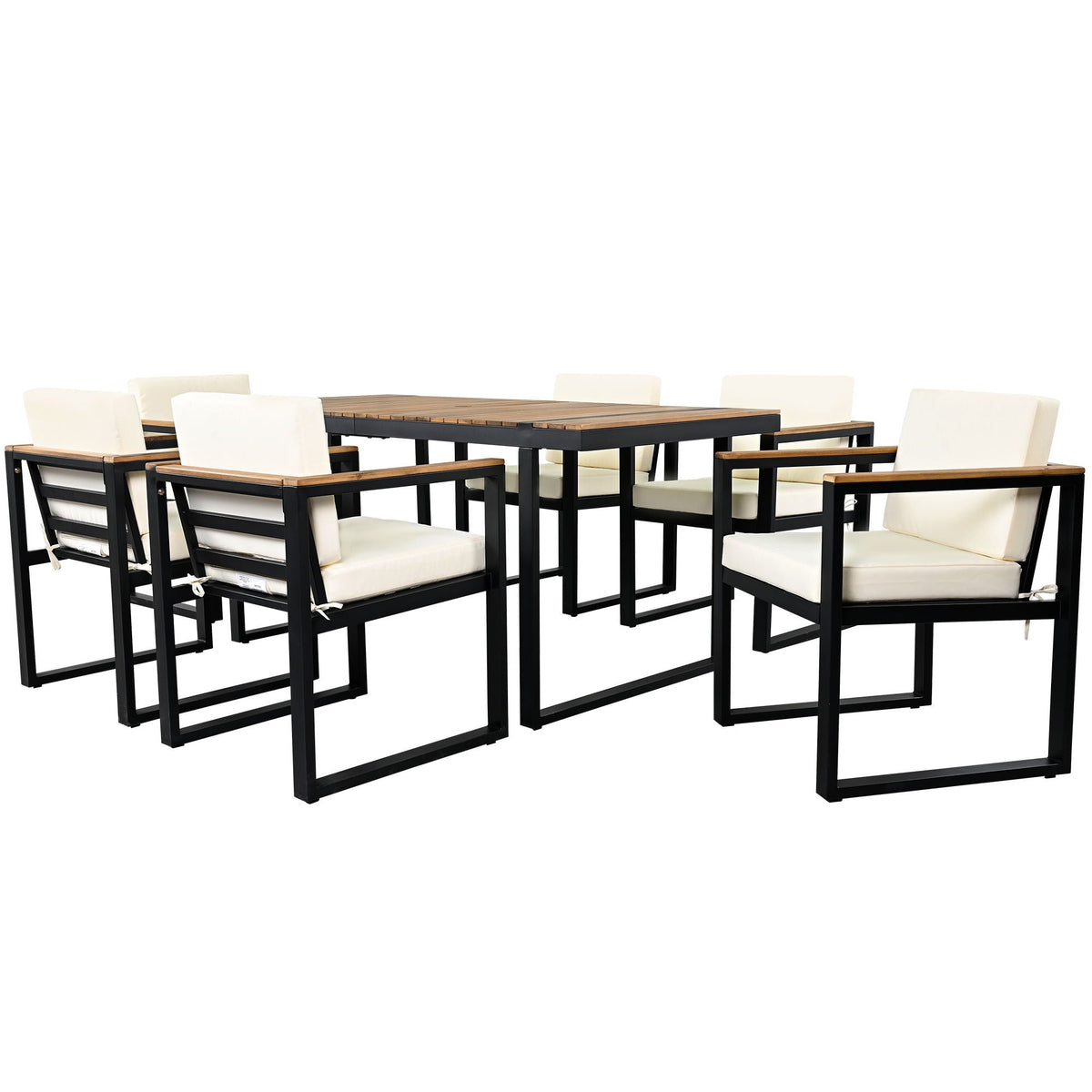 7 Piece Outdoor Dining Set with Removable Cushions - Gray or Beige
